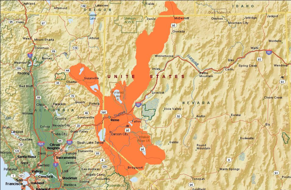 The native range of the Lahontan cutthroat. Source